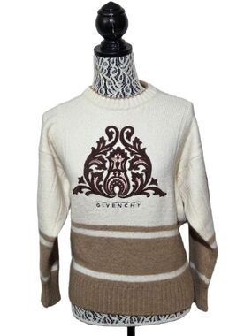 Vintage Givenchy Gentleman Givenchy Cream Sweater with Tan Ribbed Authentic